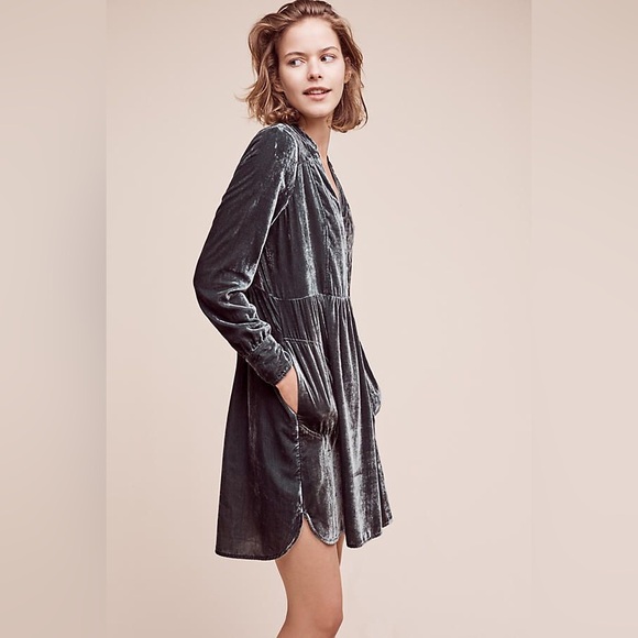 Anthropologie Dresses & Skirts - Anthropologie Holding Horses Velvet Shirt Dress | Silver | Size S